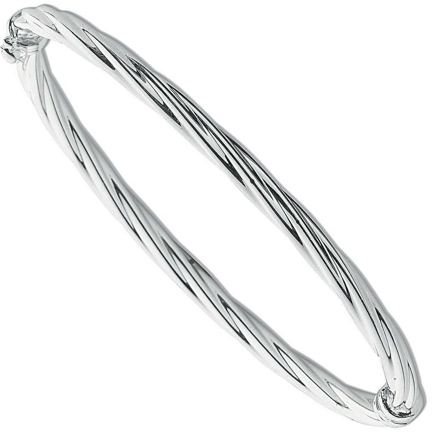 Sterling Silver Twisted Bangle Ladies Hinged British Made 925 Hallmark Boxed