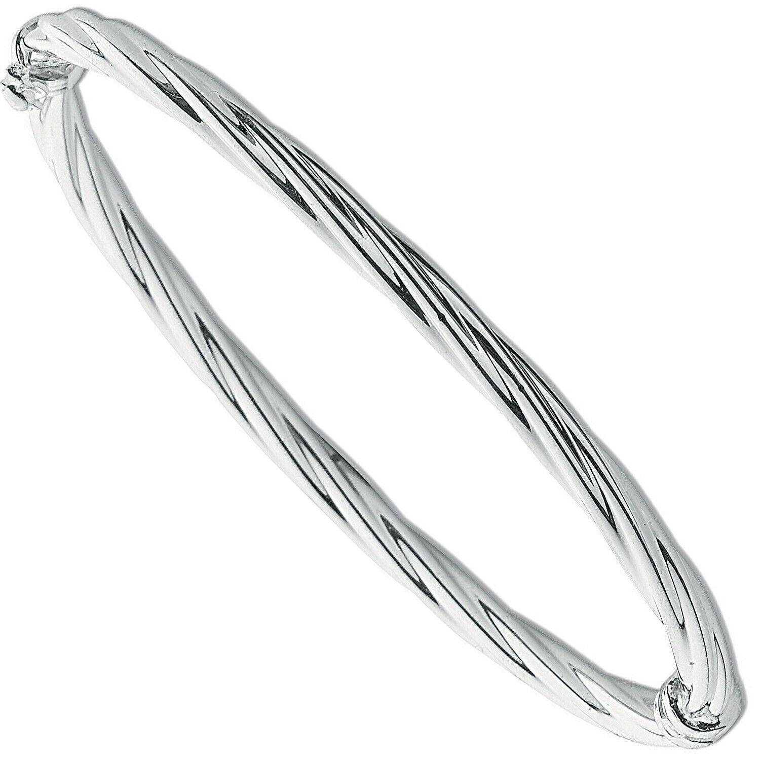 Sterling Silver Twisted Bangle Ladies Hinged British Made 925 Hallmark Boxed
