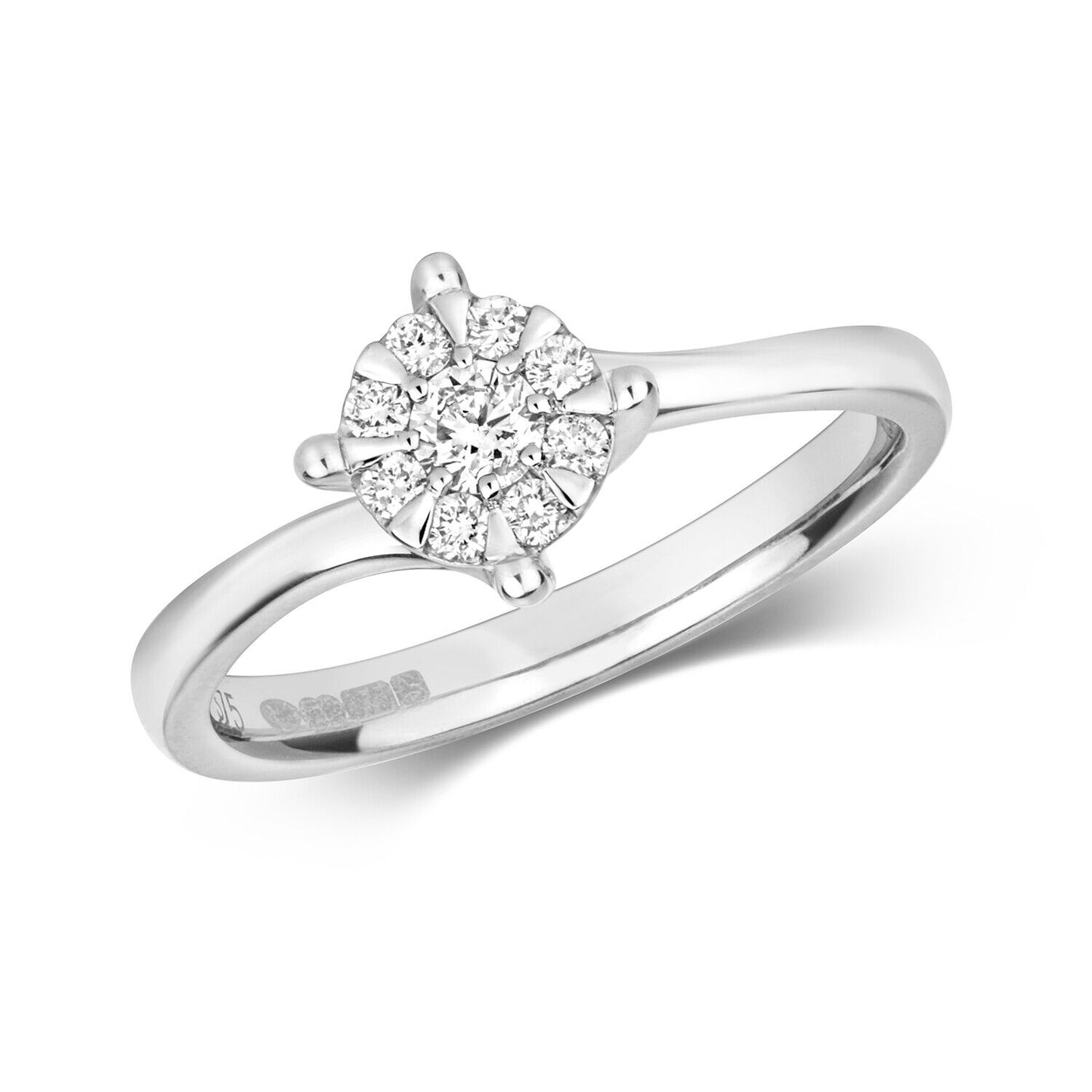 Real Diamond Twist Engagement Ring 9ct White Gold Brilliant Set 0.25ctw