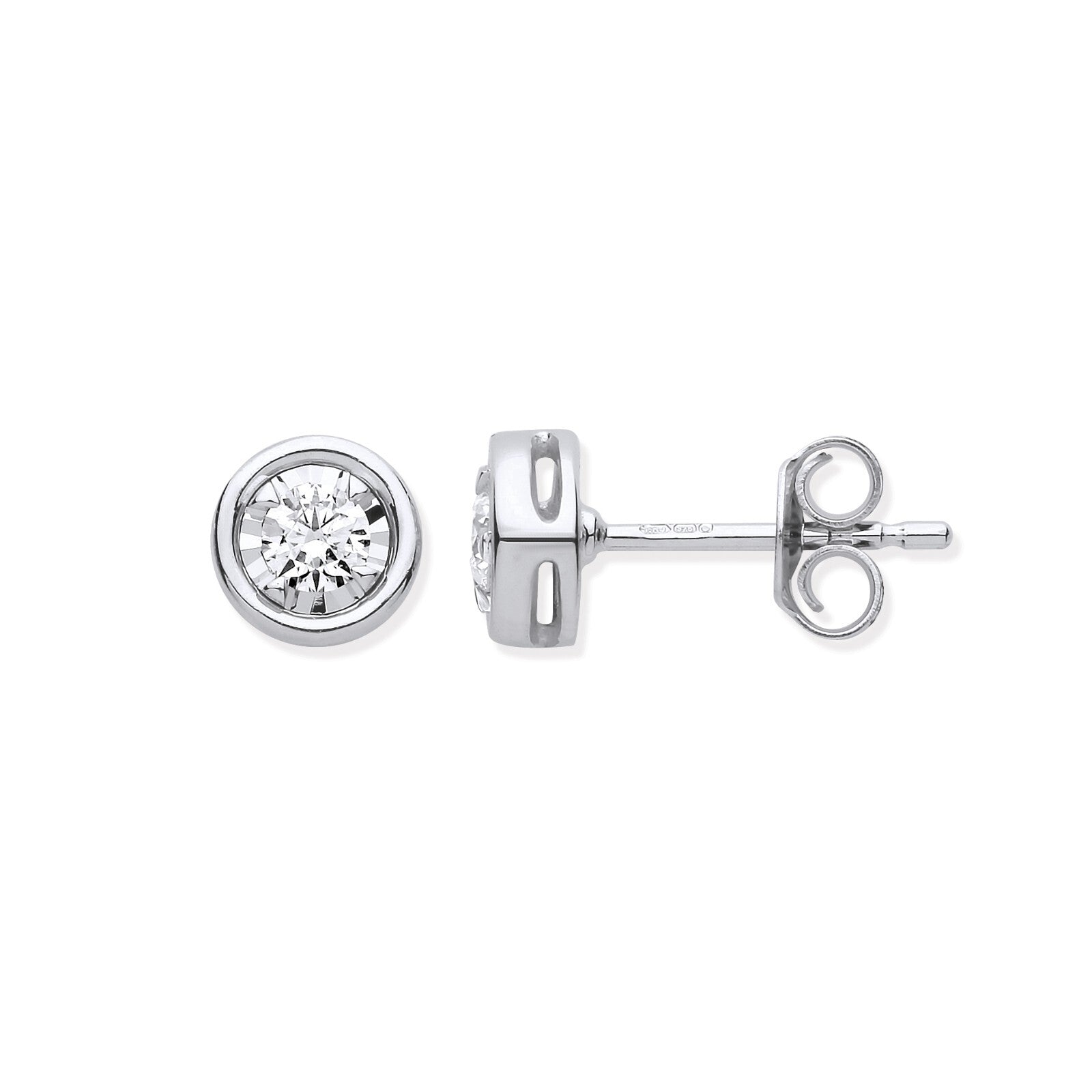 9ct White Gold Rub-Over Illusion Set 0.25ctw Diamond Studs Made in London