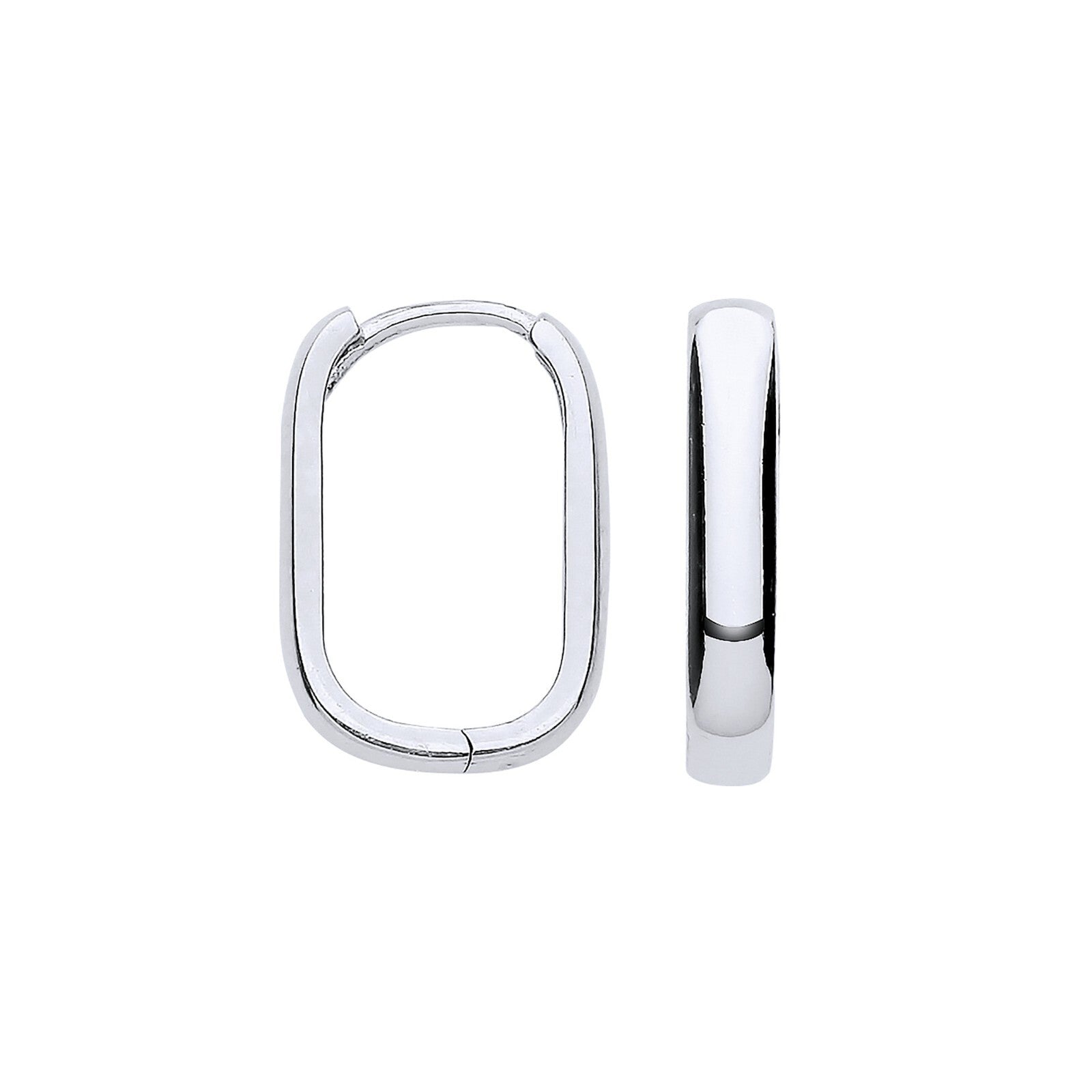 White Gold Rectangle Huggie Hoop Earrings Hinged Huggies Hallmarked