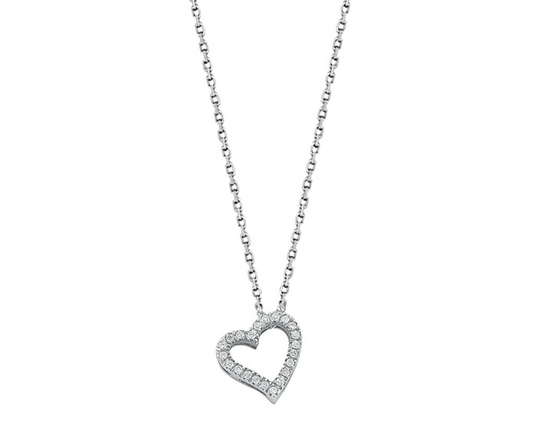9ct White Gold 0.15ct Diamond Double Heart Pendant with 18in/45cm Chain