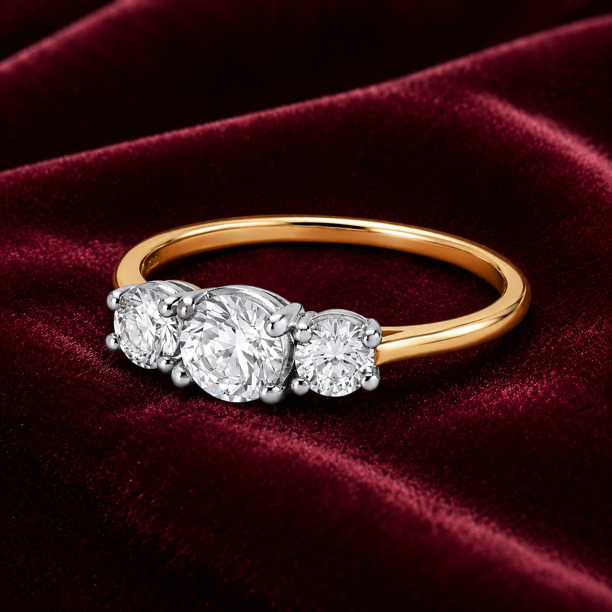 18ct Gold Three Stone Trilogy Ring on Sterling Silver 925 Hallmark Size J - V