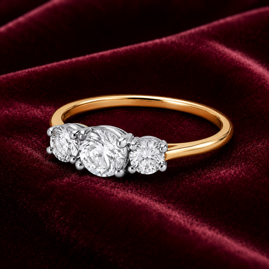 18ct Gold Three Stone Trilogy Ring on Sterling Silver 925 Hallmark Size J - V
