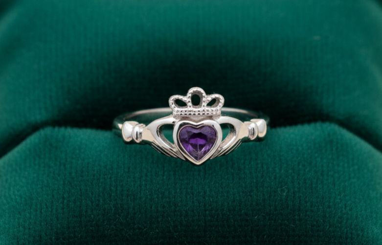 Sterling Silver Amethyst Claddagh Ring 925 Hallmark Size K - S
