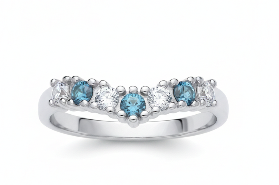 Sterling Silver Aquamarine Wishbone Ring Anniversary Band 925 Hallmark Size K-U