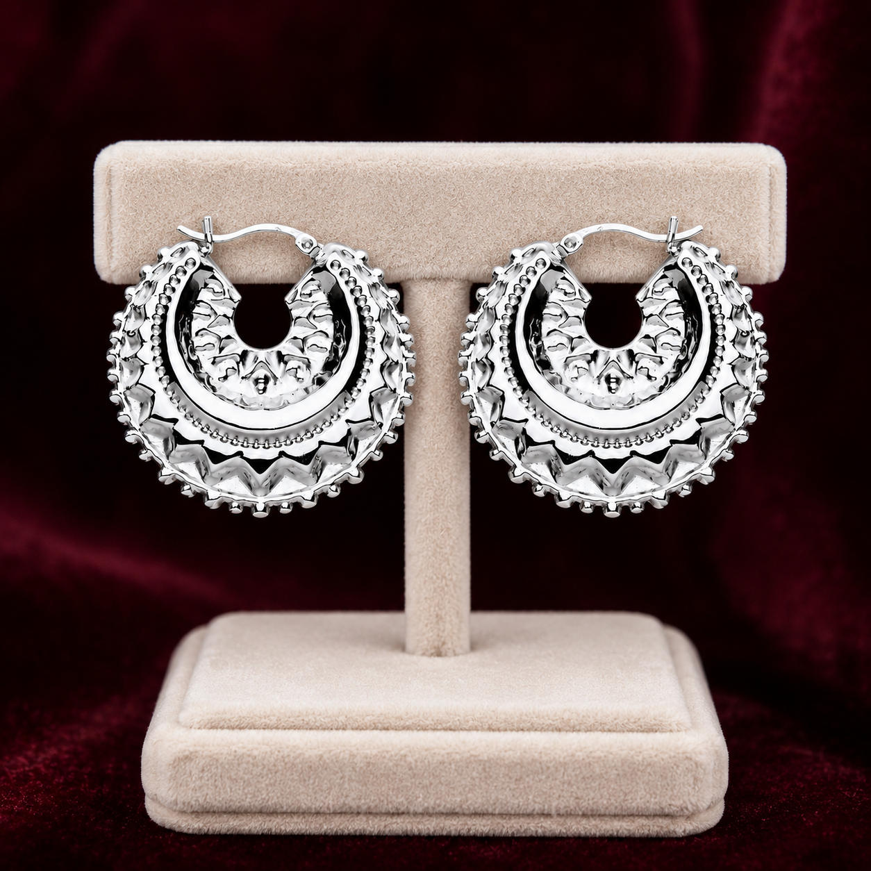 Sterling Silver Large Creole Hoop Earrings 33mm Diameter 925 Hallmark