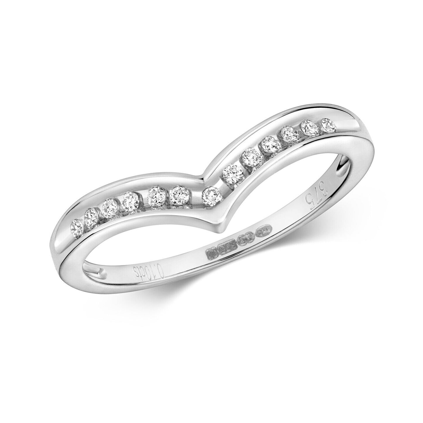 Real Diamond Wishbone Ring Solid White Gold Channel Set Eternity Wedding Band