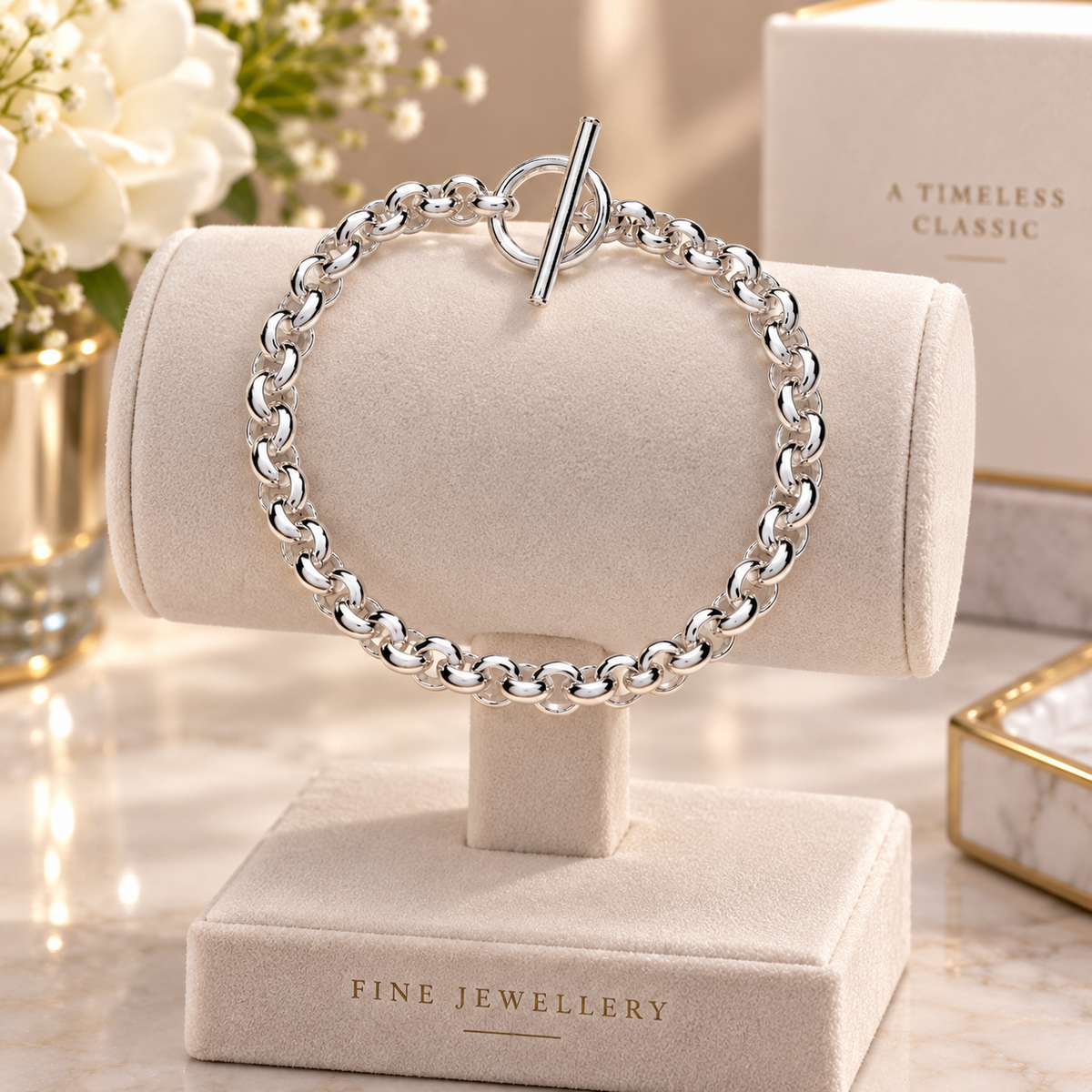 Chunky Sterling Silver T Bar Belcher Chain Bracelet Full Hallmark