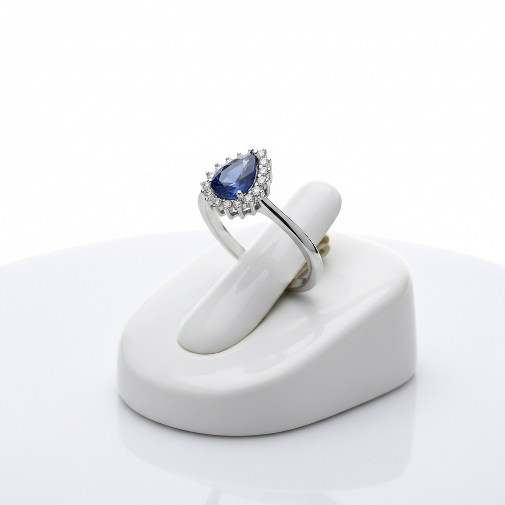 Sterling Silver Sapphire Pear Cluster Ring 925 Hallmark Engagement Size K - S