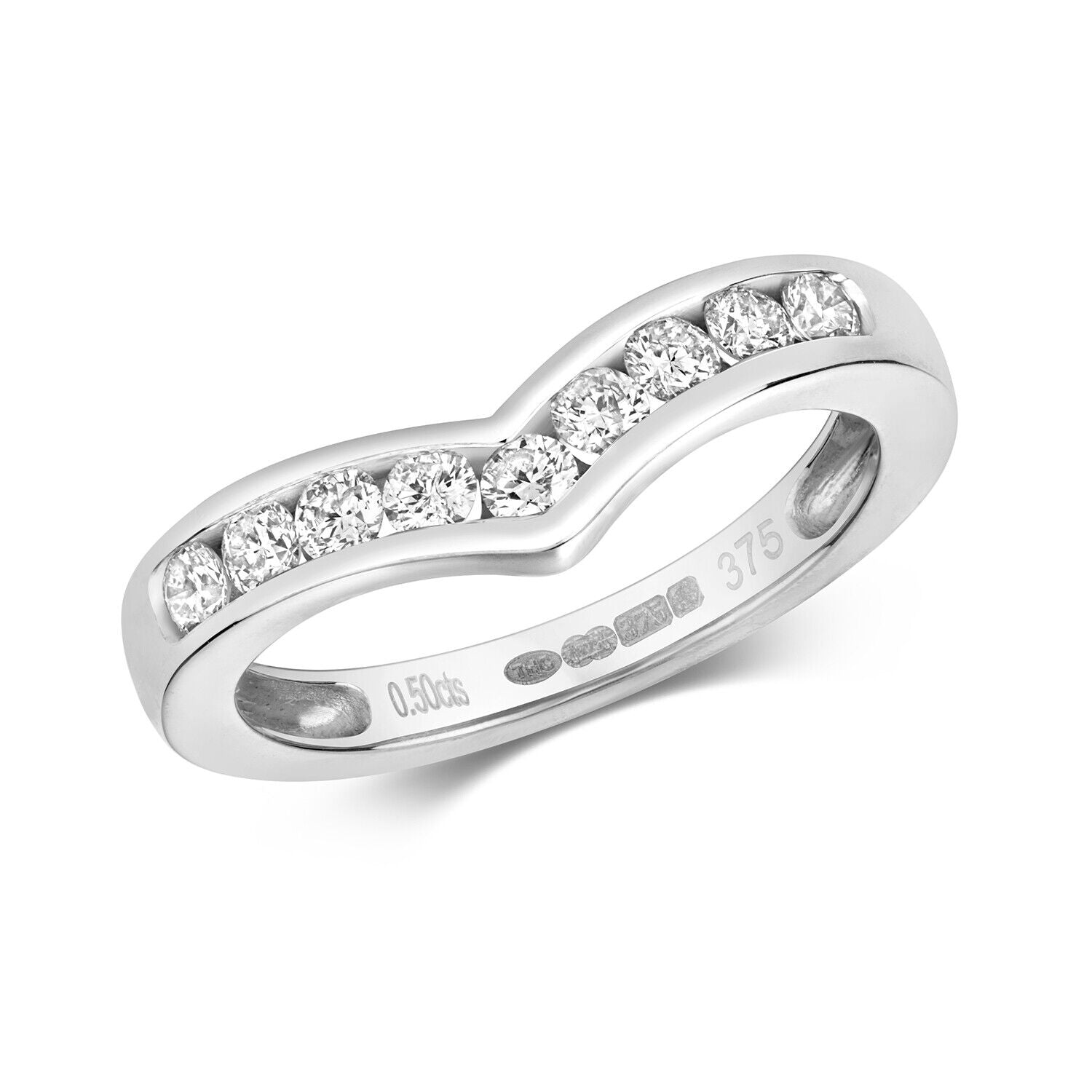 Real Diamond Wishbone Ring 9ct White Gold 0.50ctw Eternity Anniversary Band