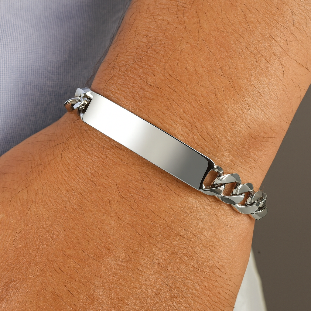 Solid Silver Mens Identity Bracelet 9" 36 Grams Hallmarked