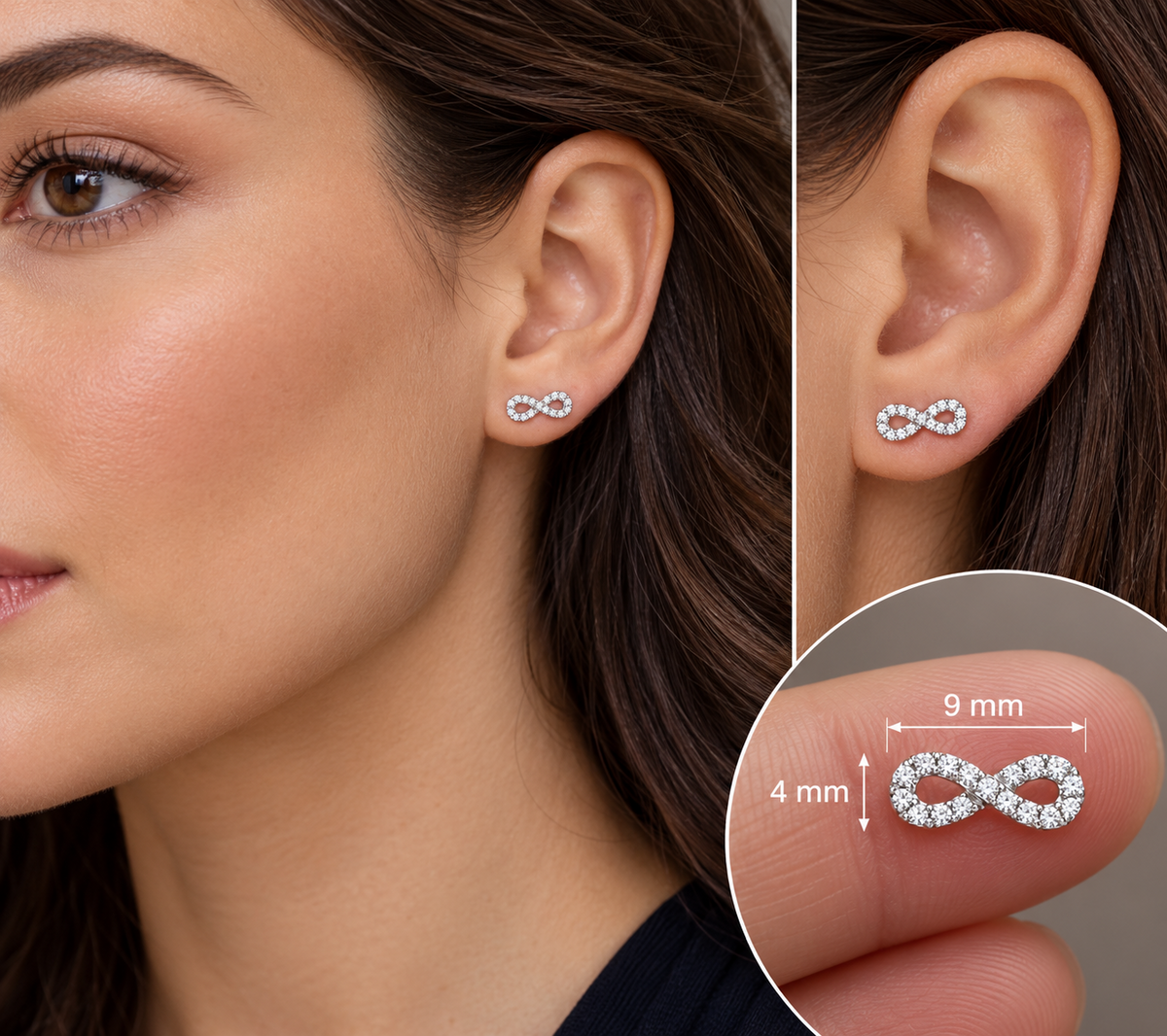 Real Diamond Infinity Stud Earrings 9ct White Gold 0.15ctw Mined Diamonds