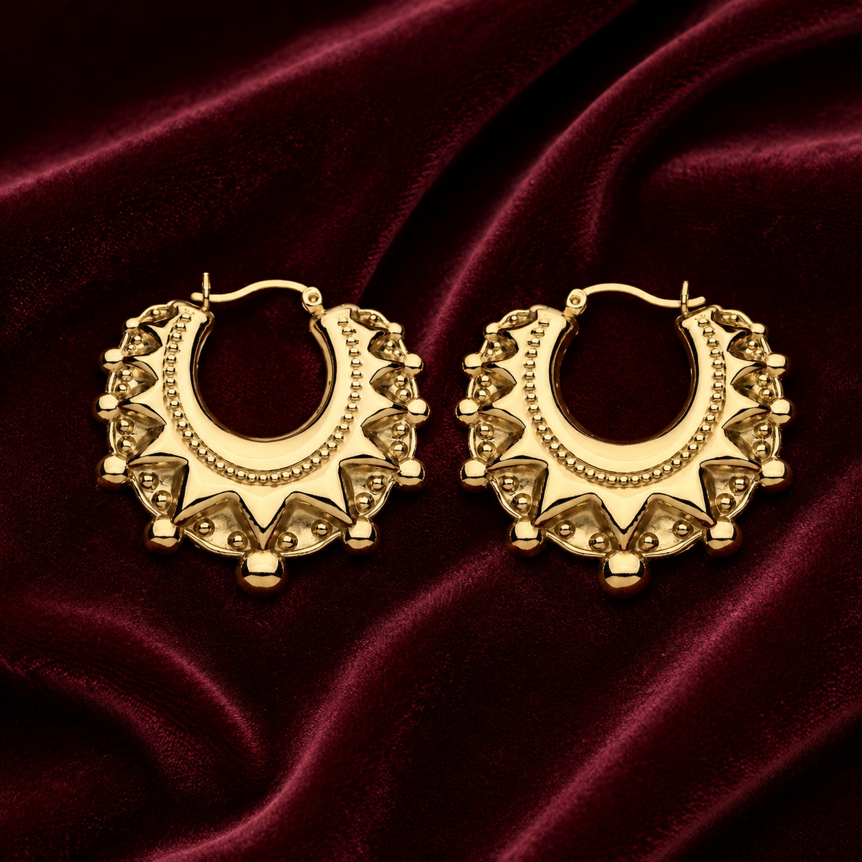 18ct Gold Creole Hoop Earrings on Sterling Silver 30mm Diameter 925 Hallmark