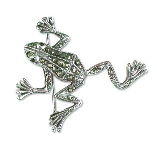Frog Brooch Vintage Style Set with  Marcasite Solid 925 Sterling Silver