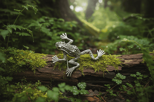 Frog Brooch Vintage Style Set with  Marcasite Solid 925 Sterling Silver