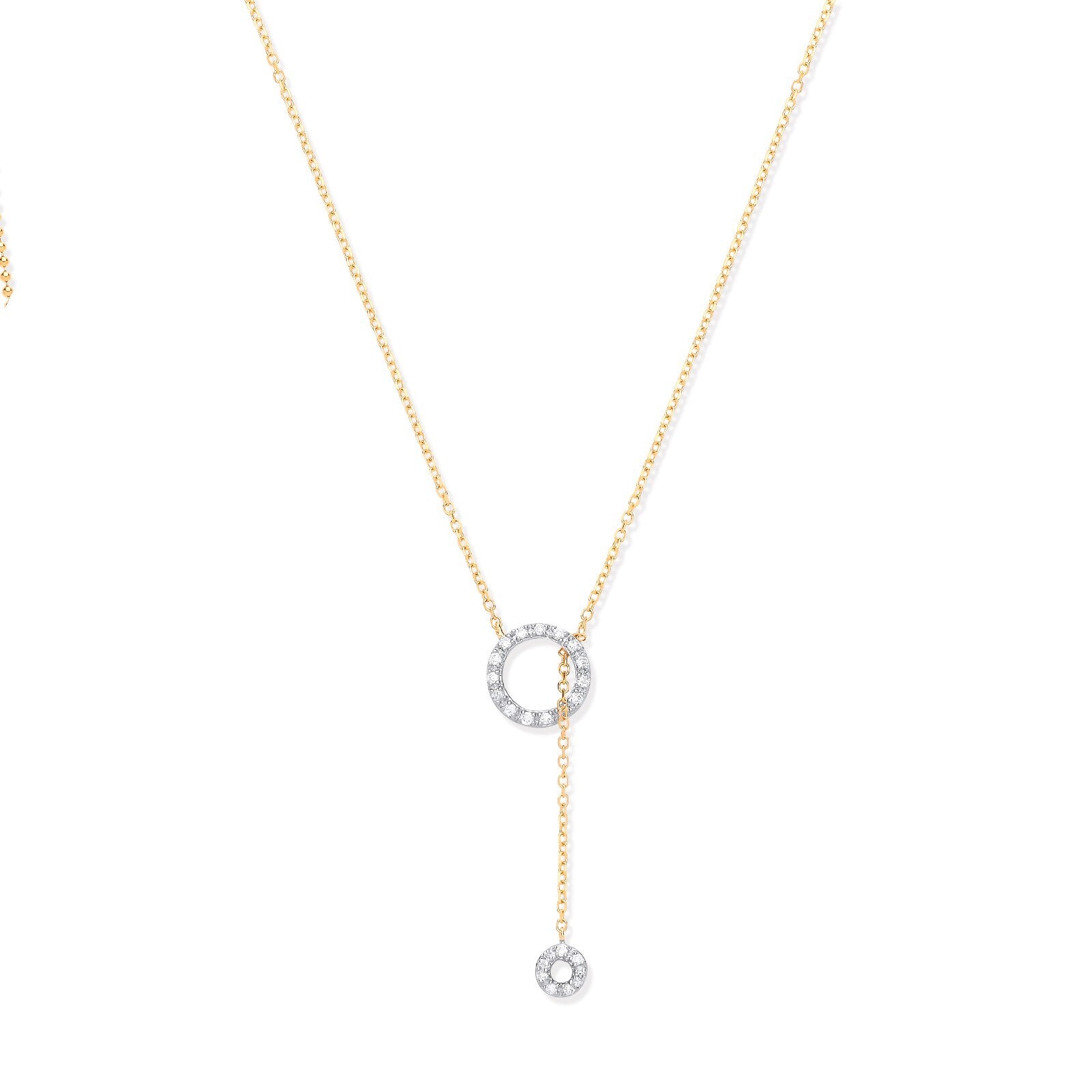 9ct Yellow Gold Diamond Lariat Necklace Tassel Through Circle of Life 18"
