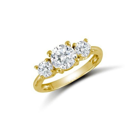 9ct Yellow Gold Three Stone Zircon Ring  Trilogy Engagement Full Hallmark