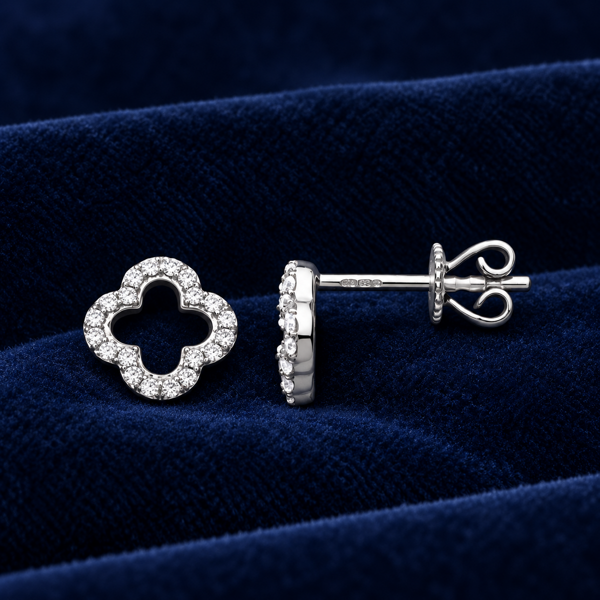 Real Diamond Clover Earrings 9ct White Gold 8mm 0.19ctw Mined Diamonds