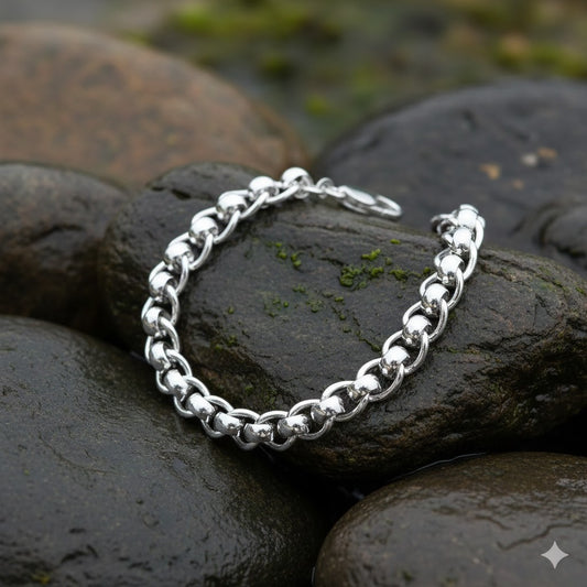 Solid Silver Gents Rollerball Bracelet 8.5" Length British Made Hallmarked