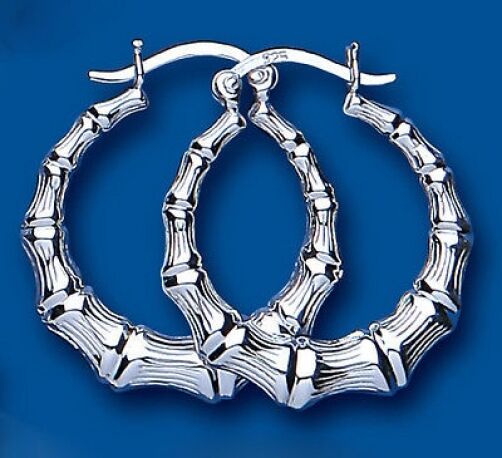 Hoop Earrings Creole Silver Sterling Silver Hoops Bamboo Design 25mm
