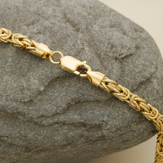 18ct Gold Gents Byzantine Bracelet on Solid Silver British Made Hallmarked 8 "