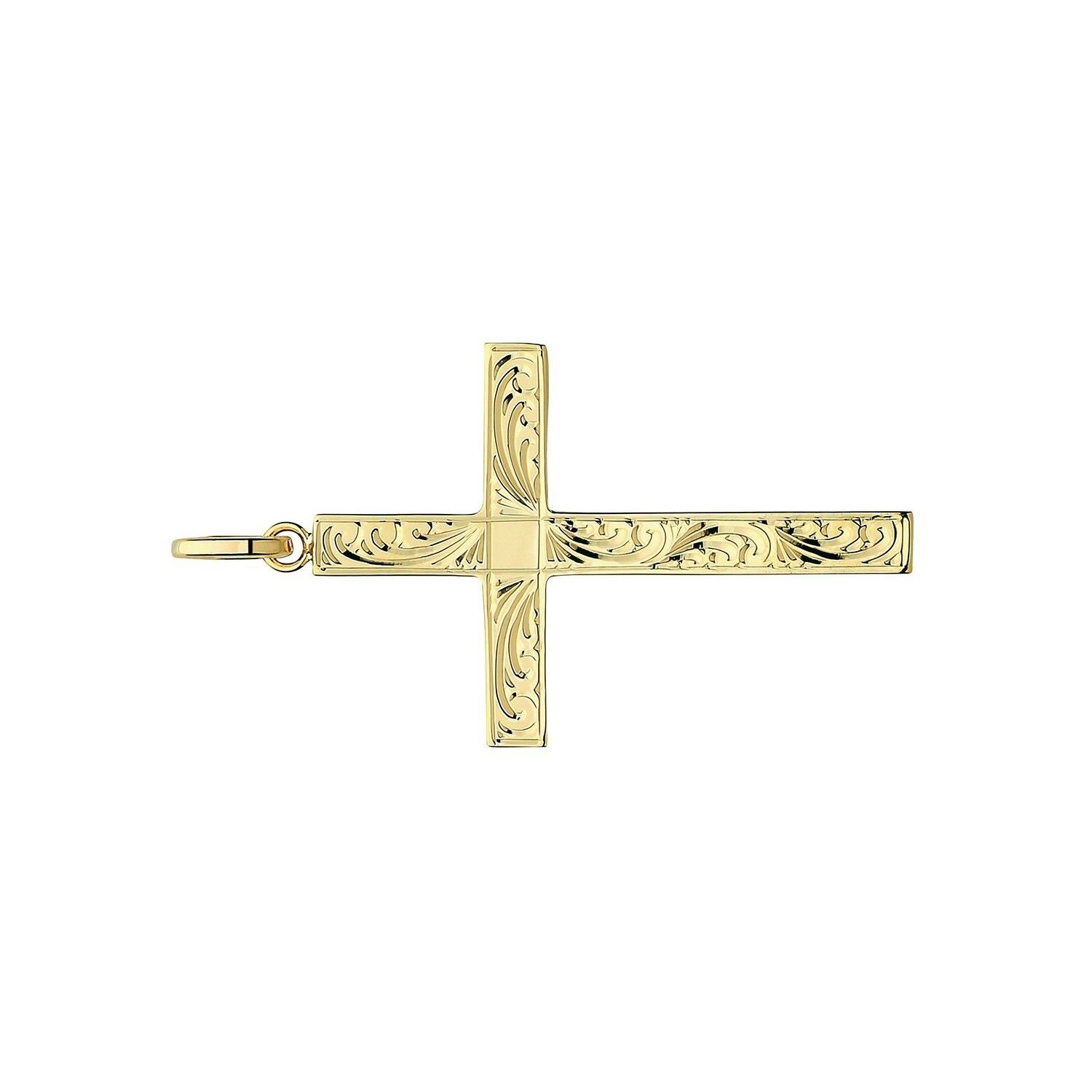 9ct Yellow Gold Patterned Cross Pendant Large 37 x 24mm Christianity Christening