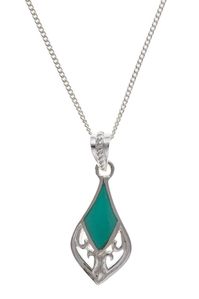 Turquoise Filigree Pendant Necklace and Matching Drop Earrings Sterling Silver