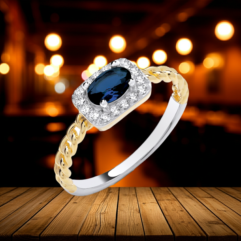 18ct Yellow Gold Sapphire Cluster Ring on Sterling Silver 925 Hallmark Size K-S