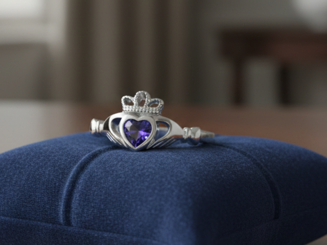 Sterling Silver Tanzanite Claddagh Ring 925 Hallmark Size K - S