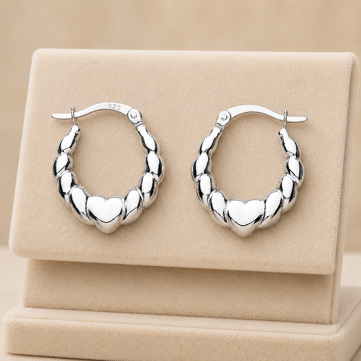Heart Creole Hoop Earrings Sterling Silver 925 Hallmark