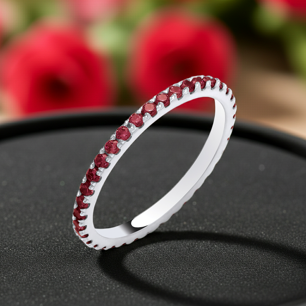 Sterling Silver Ruby Eternity Ring Anniversary Band 925 Hallmark Size K - S