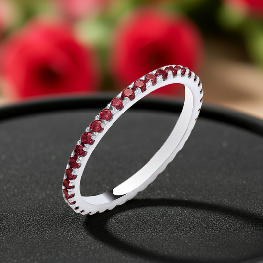 Sterling Silver Ruby Eternity Ring Anniversary Band 925 Hallmark Size K - S