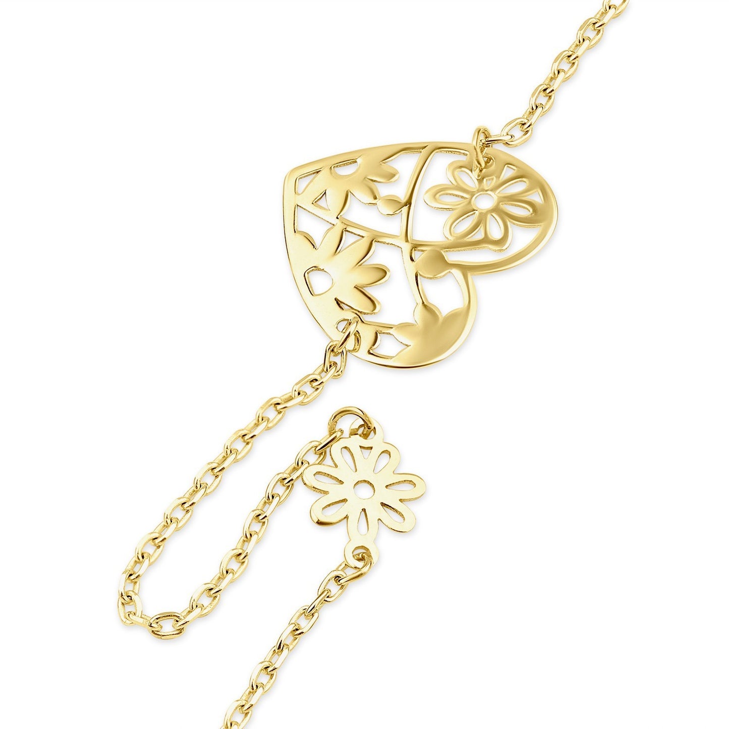 Ladies Floral Heart Bracelet Solid 9ct Yellow Gold 375 Hallmark 17.5 - 19cm