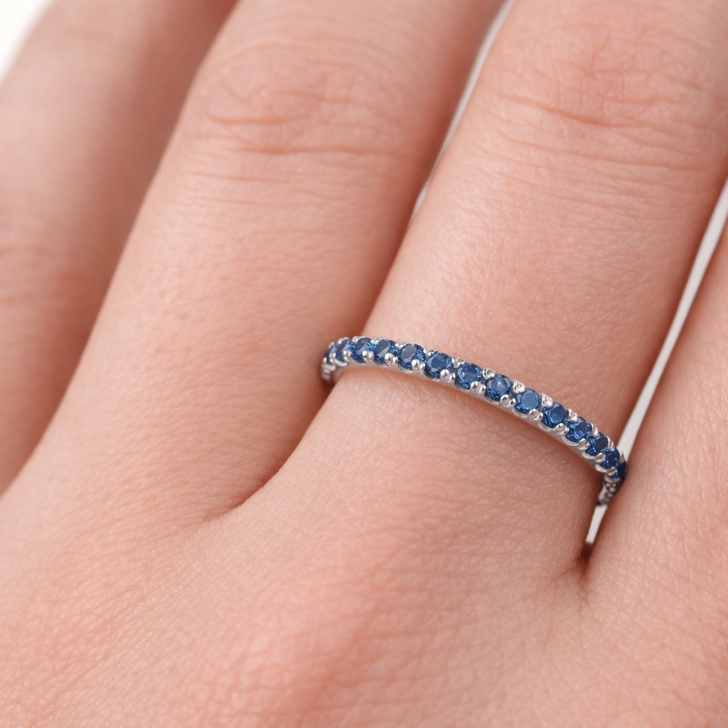 Sterling Silver Sapphire Eternity Ring Anniversary Band 925 Hallmark Size K - S