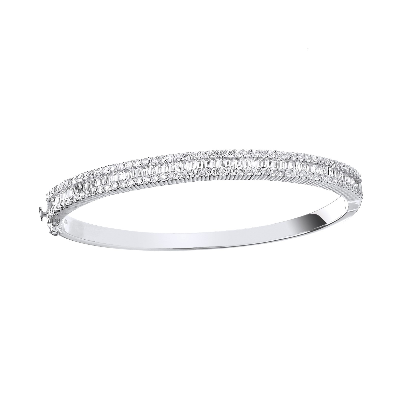 18ct White Gold 3.00ct Baguette & Brilliant Cut Diamond Bangle Made in London