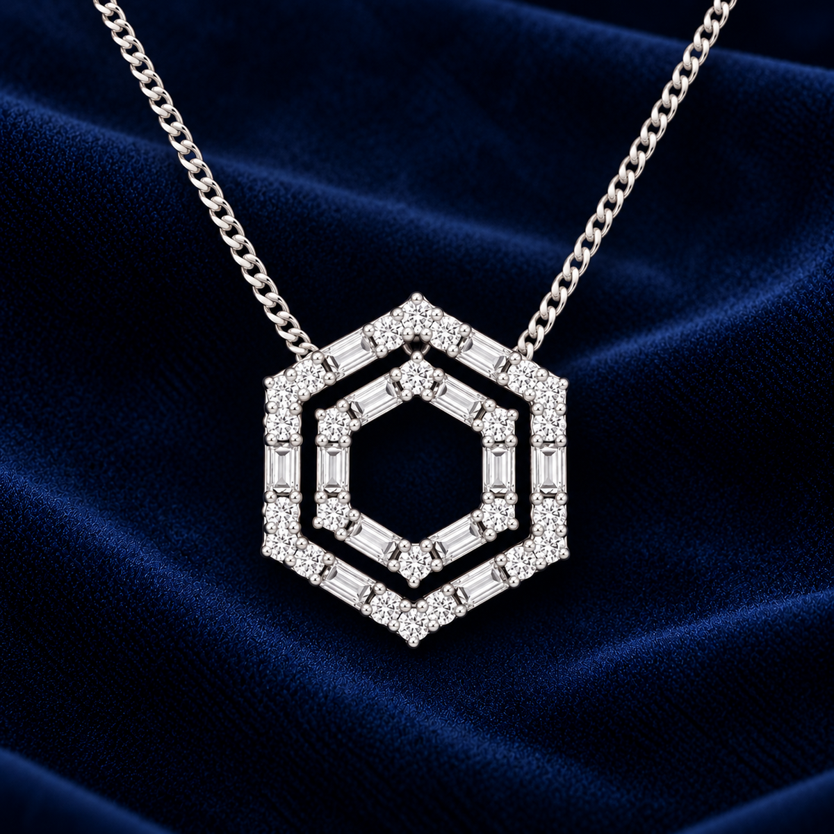 Real Diamond Hexagonal Pendant 18ct White Gold 18" Chain 0.56ctw Mined Diamonds