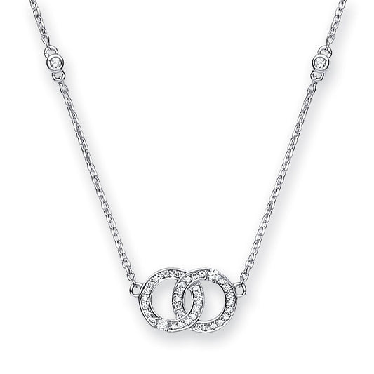 9ct White Gold 0.34ct Diamond Necklace Interlinked Circles (18in/45cm) Chain