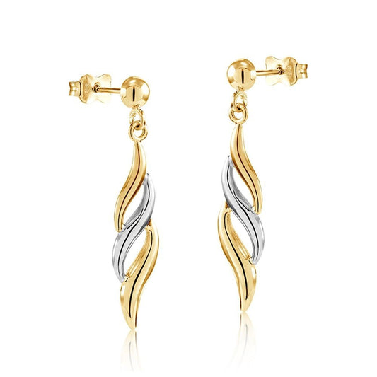 9ct Gold Leaf Drop Earrings Yellow and White Gold 33mm Drops  Hallmarked