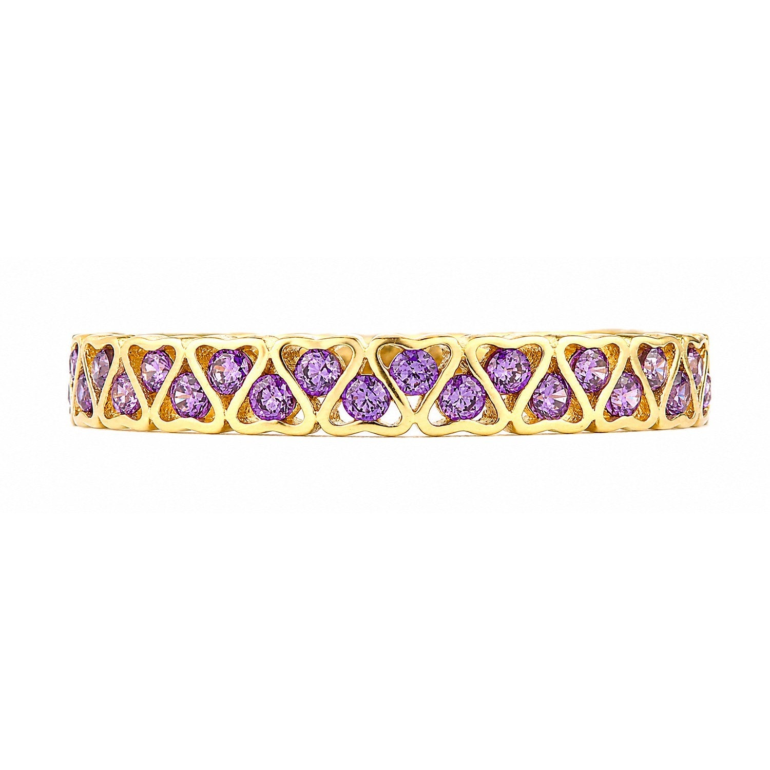 9k Yellow Gold Amethyst Heart Eternity Band Stackable Ring Sizes KLMNOPQRS