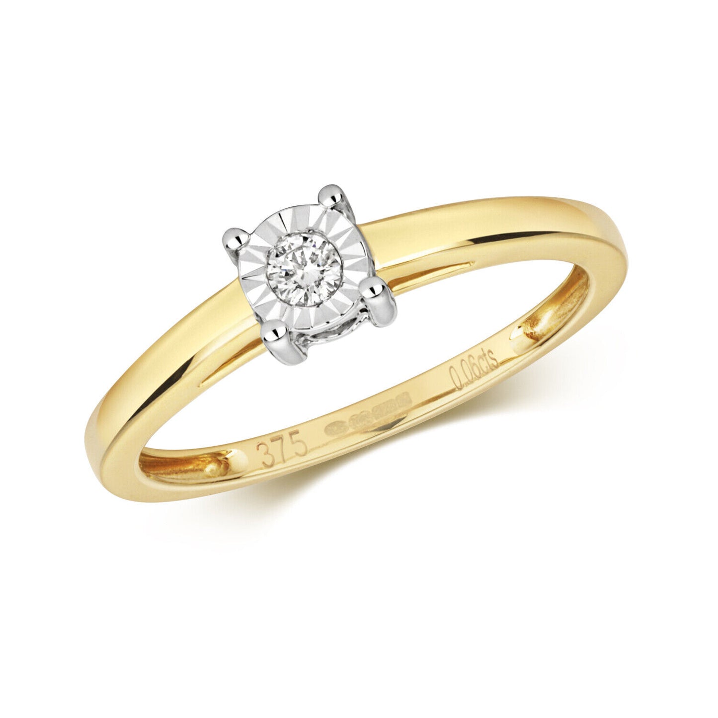 9ct Yellow Gold Diamond Solitaire Ring Illusion Set Engagement Size J-Q