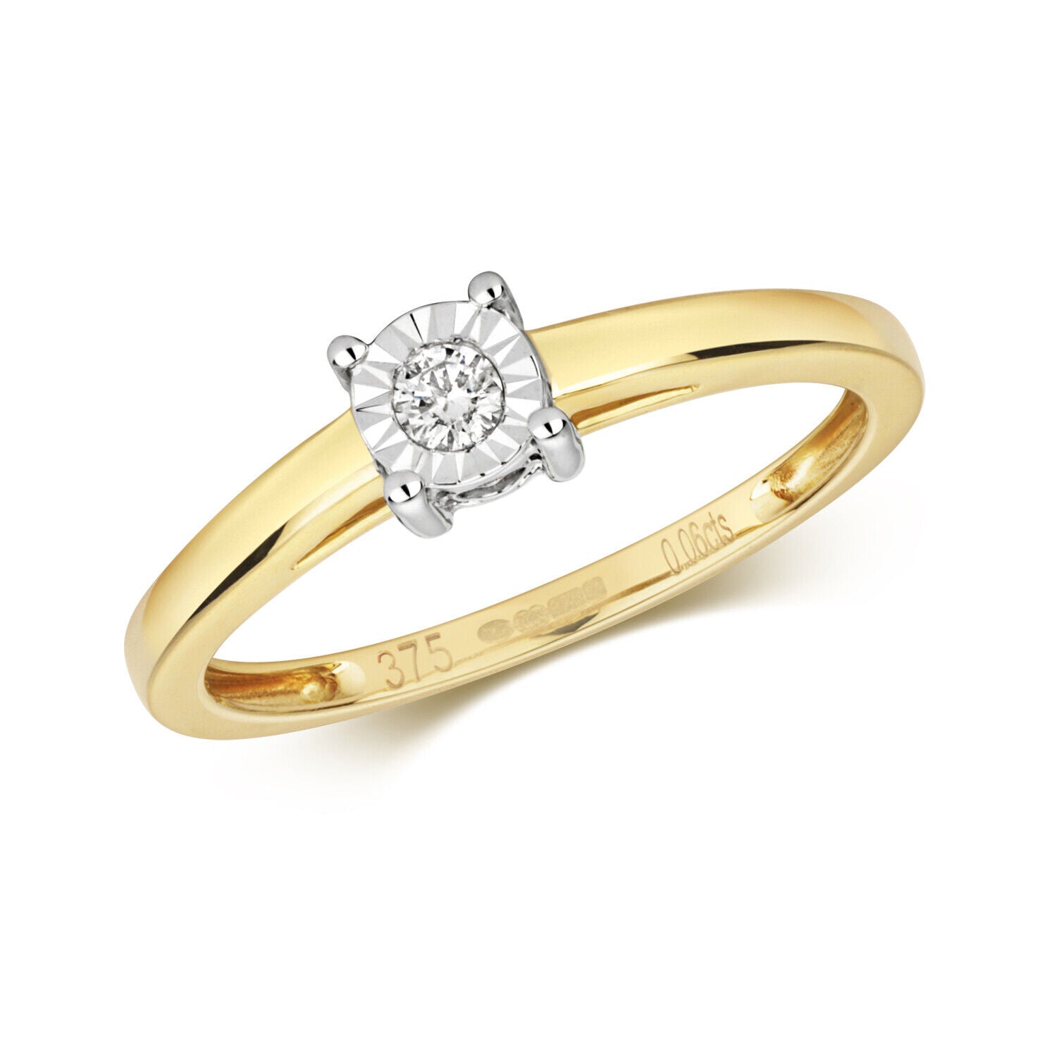 9ct Yellow Gold Diamond Solitaire Ring Illusion Set Engagement Size J-Q