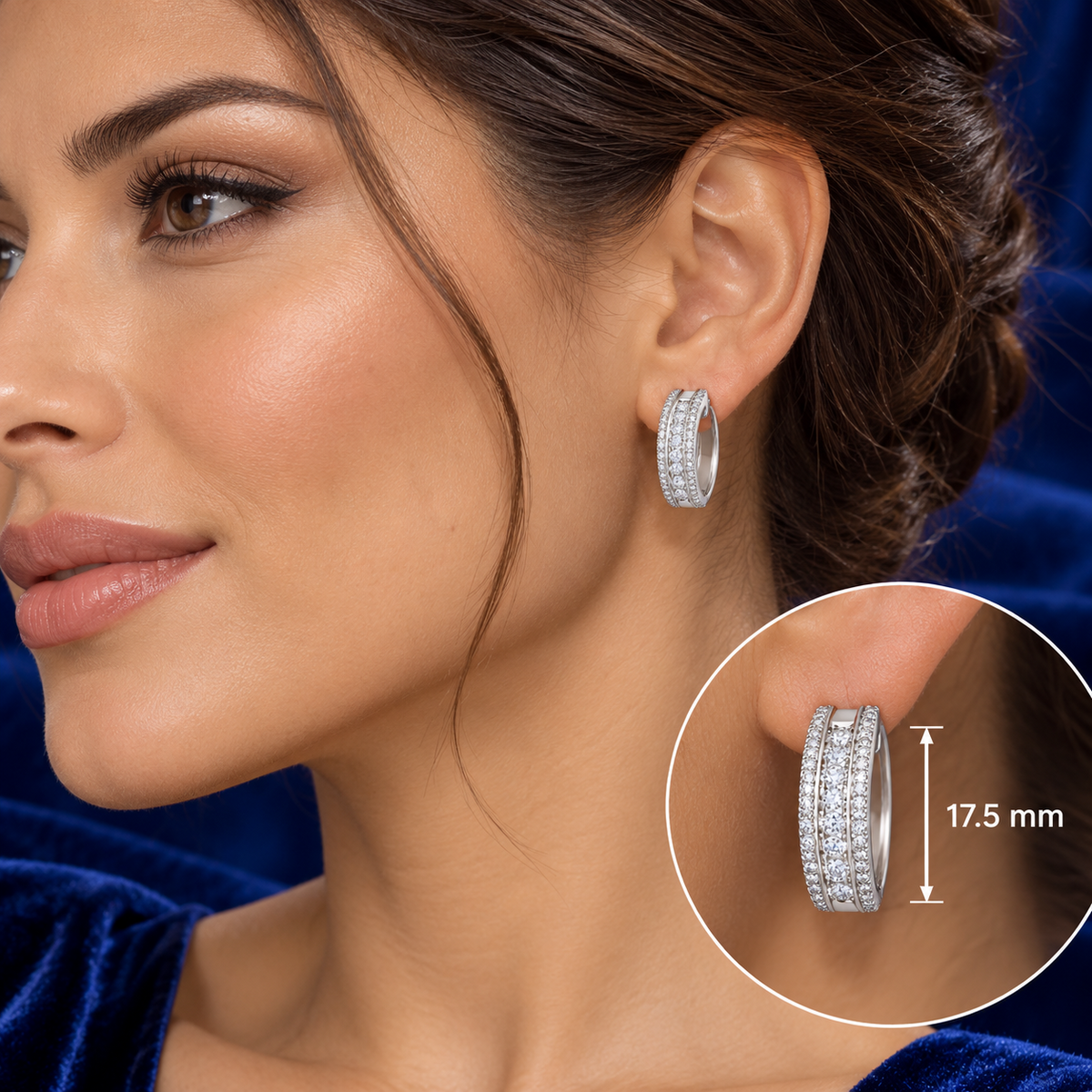 Pave Diamond Hoop Earrings 18ct White Gold 17.5mm Diameter 0.65ctw Real Diamonds