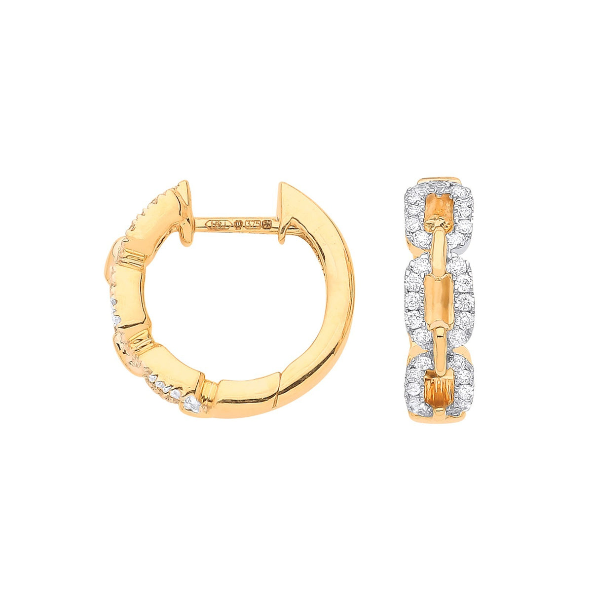 Real Diamond Huggie Hoop Earrings 9ct Yellow Gold 14mm 0.25ctw Mined Diamonds