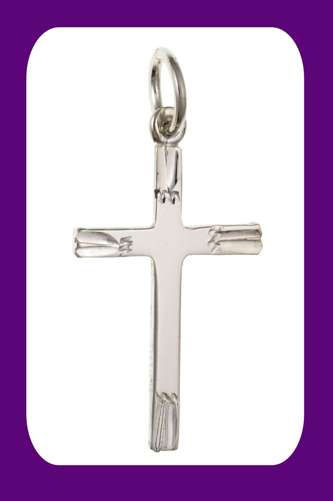 Sterling Silver Engraved Edge Cross Pendant 925 Hallmark 23 x 14mm