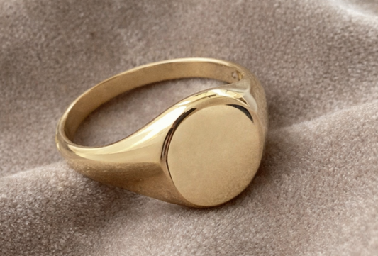 Plain Round Signet Ring 18ct Gold on Solid Sterling Silver 925 Hallmark Size J-V