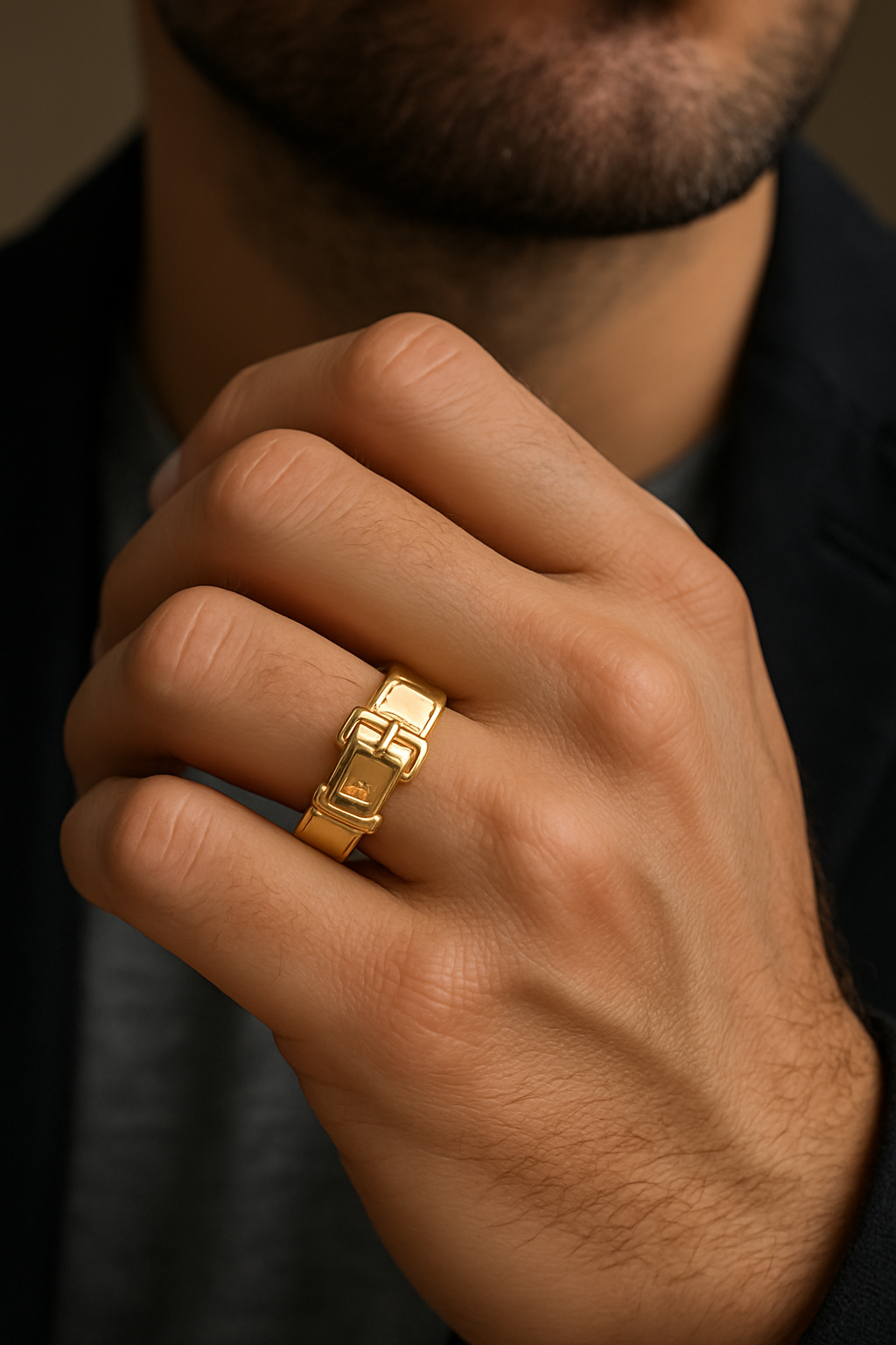 Men's Plain Buckle Ring 18ct Yellow Gold on Solid Sterling Silver Size R - Z+1