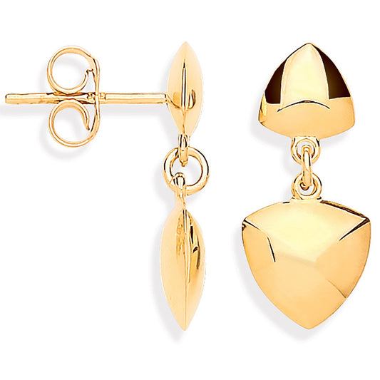 Triangle Geometric Drop Earrings 9ct Yellow Gold Hallmarked 20mm Drops