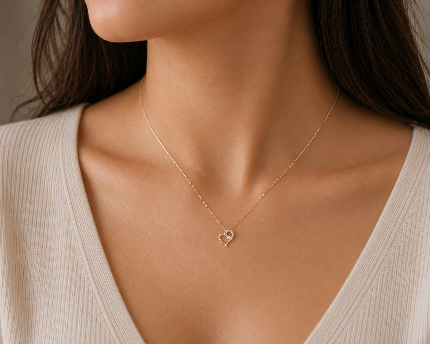 Natural Diamond Solitaire Heart Pendant 9ct Gold 18" Chain Hallmark British Made
