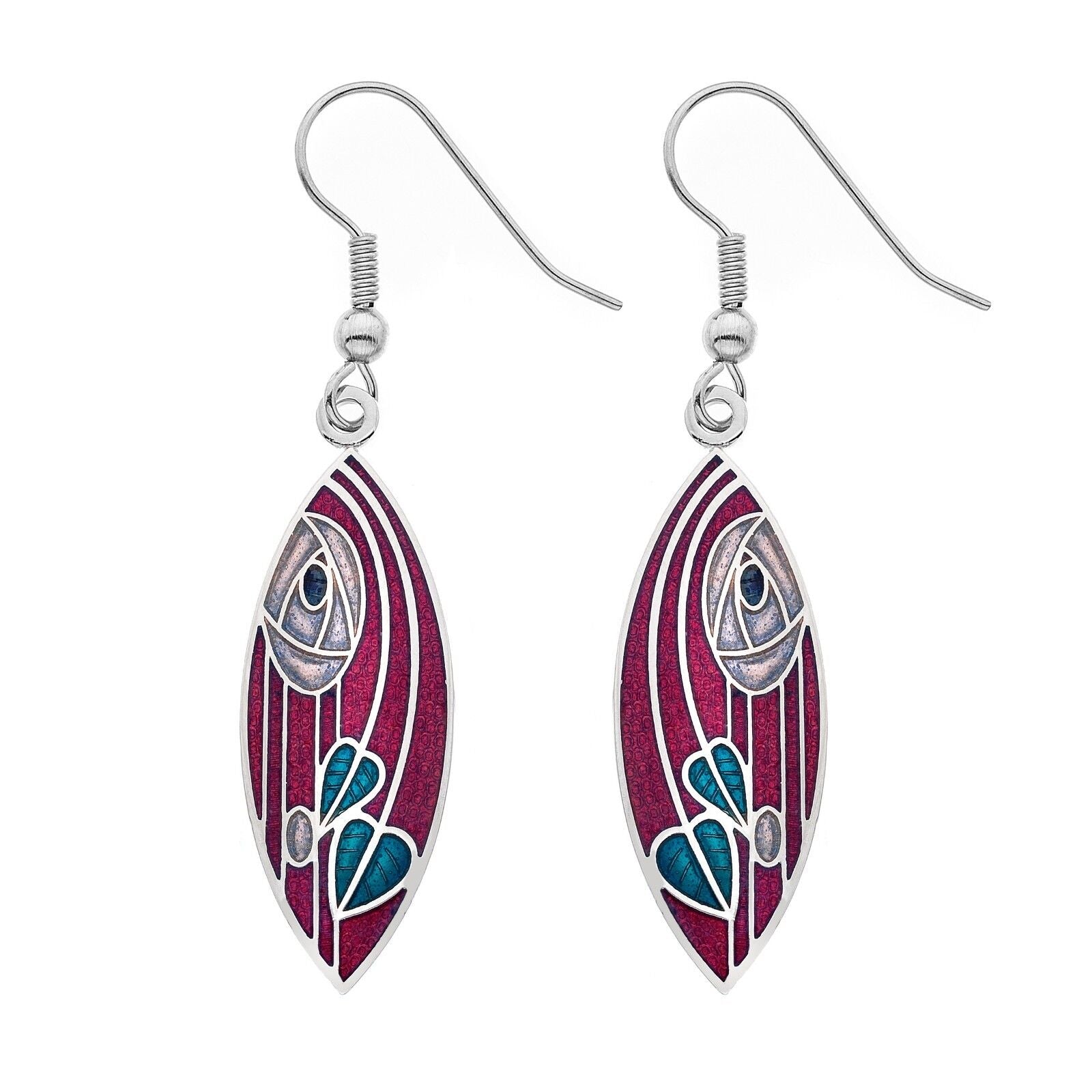 Mackintosh Rose Leaves Drop Earrings Marquise Silver Plated Branded Packaging